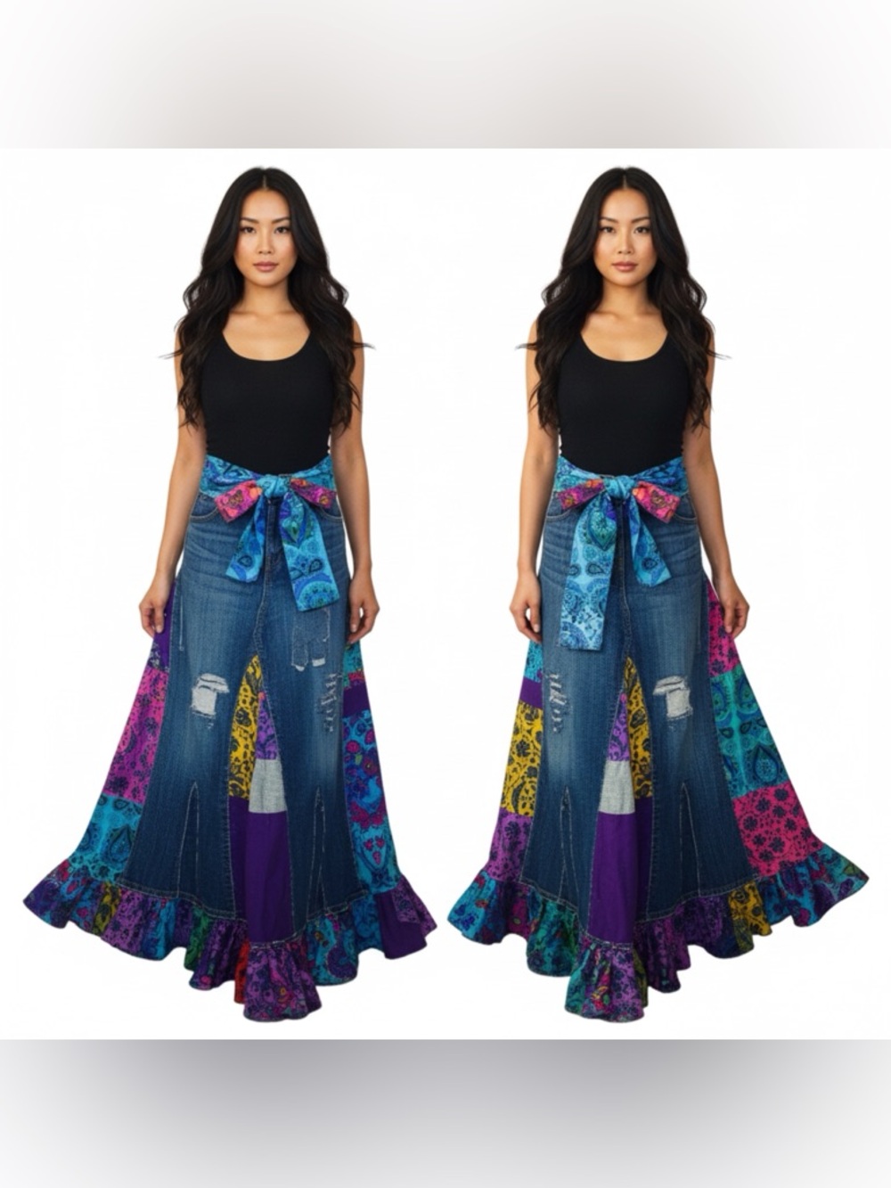 Handmade Jean Maxi Skirt Patchwork Handmade